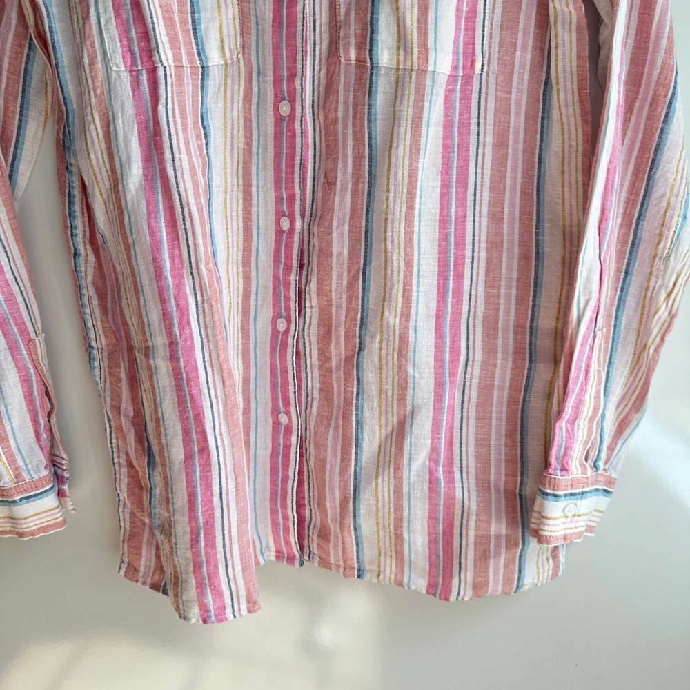 Lands' End‎  Linen Shirt Button Down Striped Pink S/T Classic Business Metallic - Picture 6 of 12